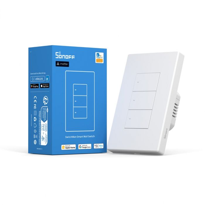 SONOFF M5系列 M5-1C-120W / M5-2C-120W / M5-3C-120W 珠白美規(1/2/3鍵)智慧牆壁開關WiFi版、eWeLink-Remote、Matter版