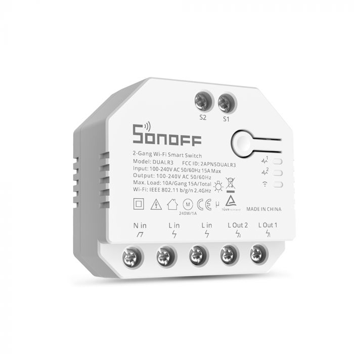 SONOFF DUALR3 2in/2out 智慧開關(2個接點輸入/2個繼電器輸出)含智慧電力監控WI-FI版、eWeLink-Remote版