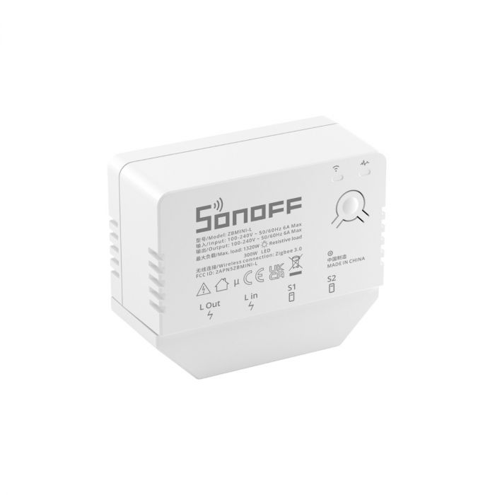 SONOFF ZBMINI-L 迷你型單火線(免中性線)1in/1out智慧開關(1個乾接點輸入、1個繼電器輸出)ZigBee版